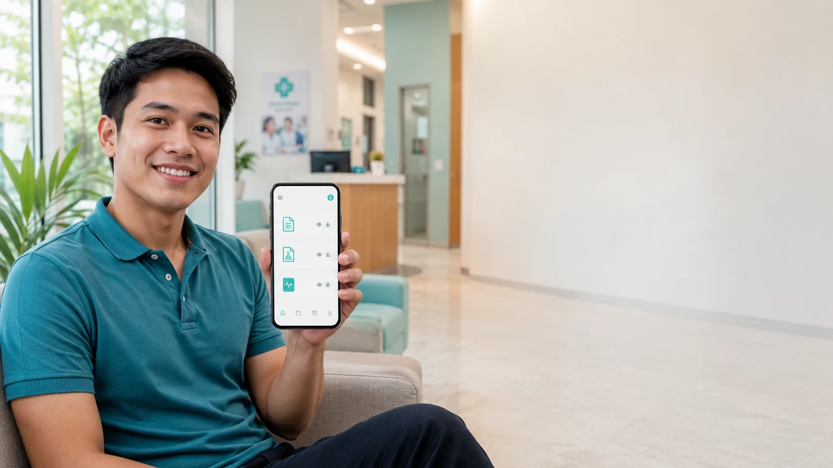 Patient using a smartphone for clinic portal access
